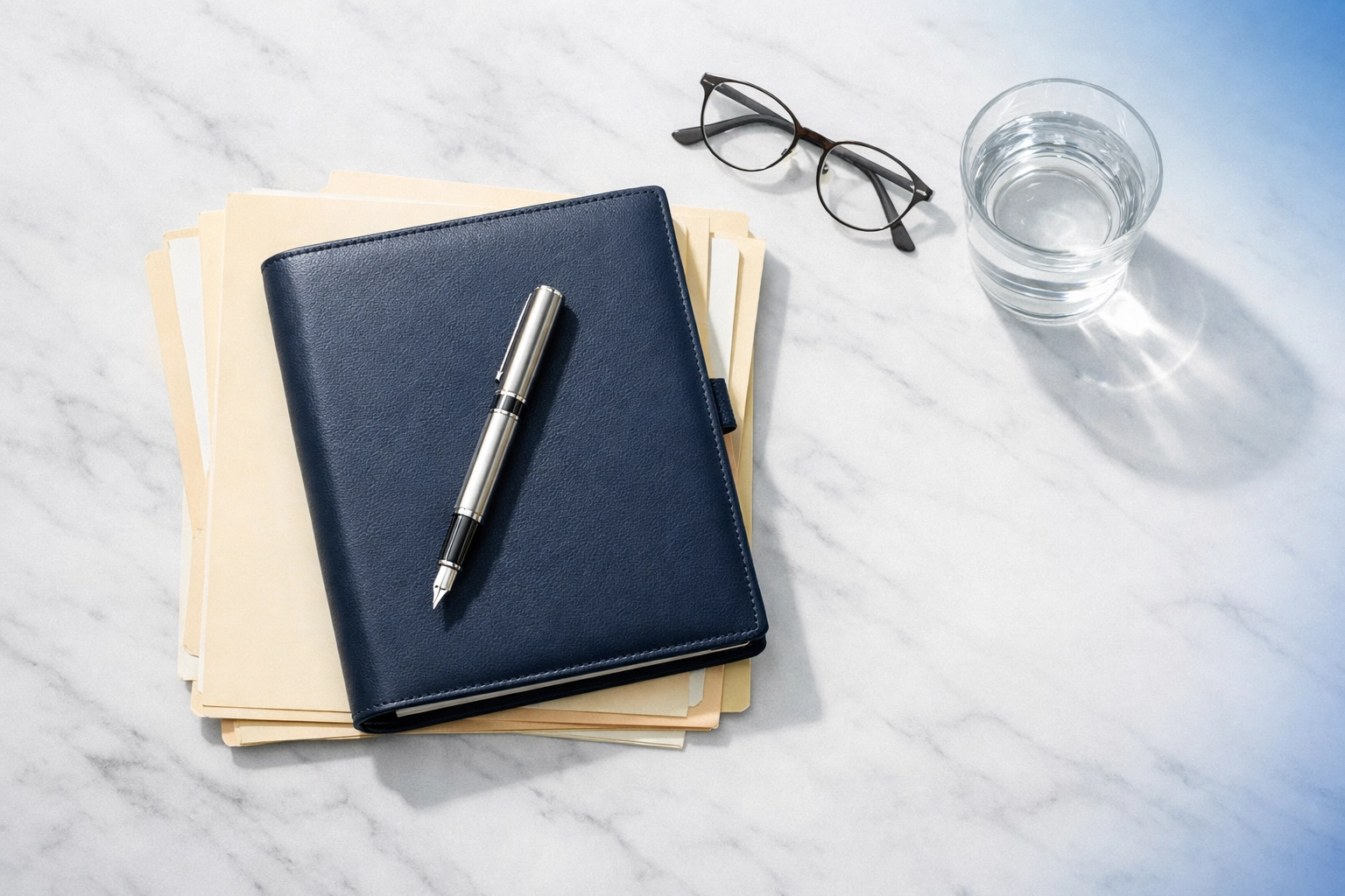 Organized legal files and a planner representing preparation for a professional Hampton Roads divorce consultation.