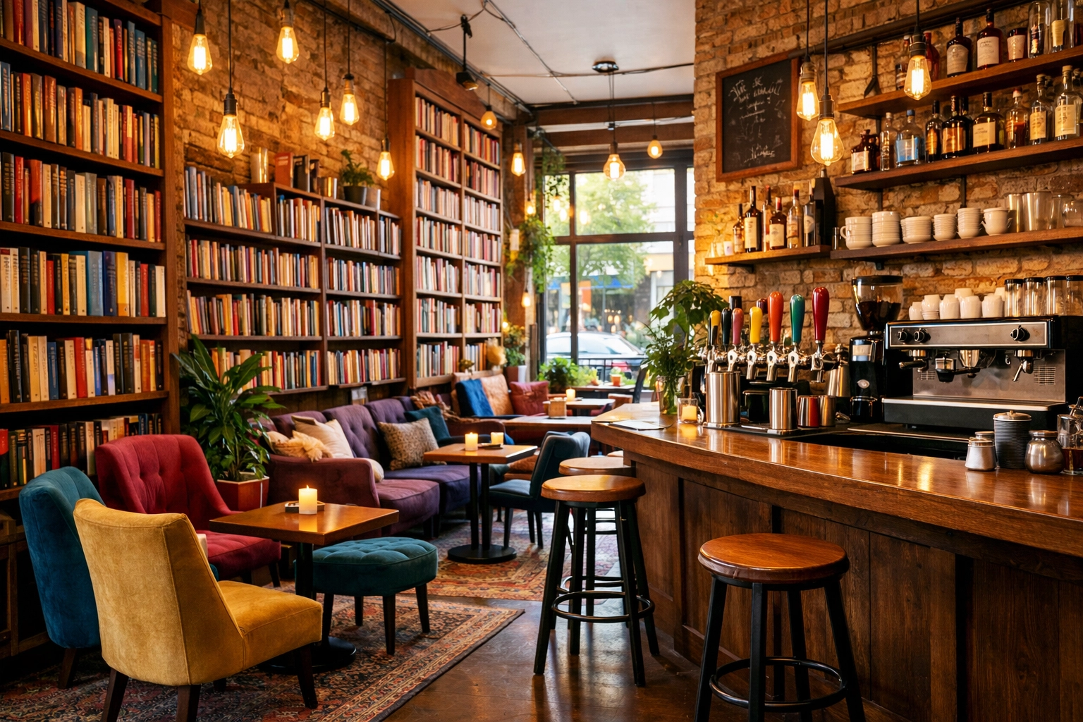 Cozy independent bookstore café interior in Dallas Bishop Arts District