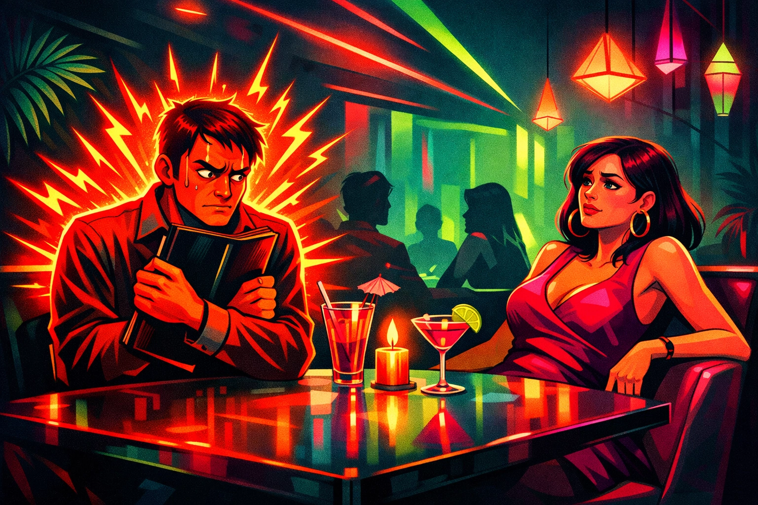 Anxious first date energy creating pressure and discomfort at restaurant table