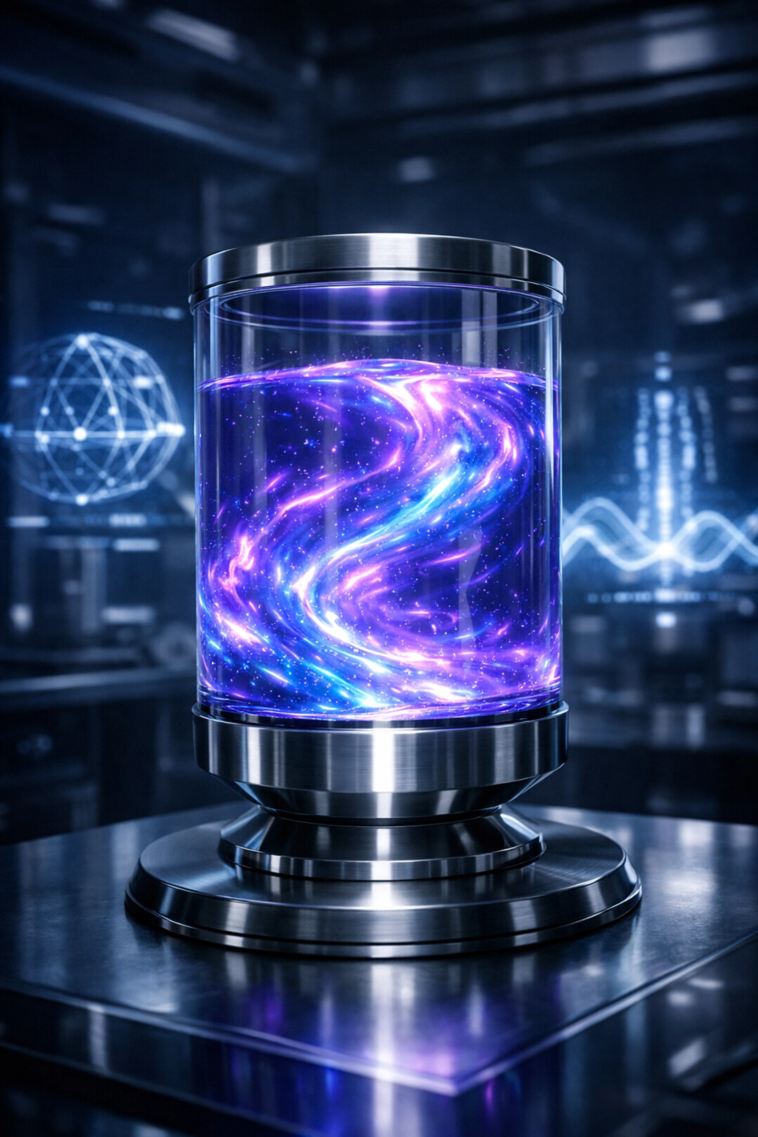 Futuristic laboratory vessel illustrating mysterious proprietary supplement ingredients and pseudoscientific marketing.