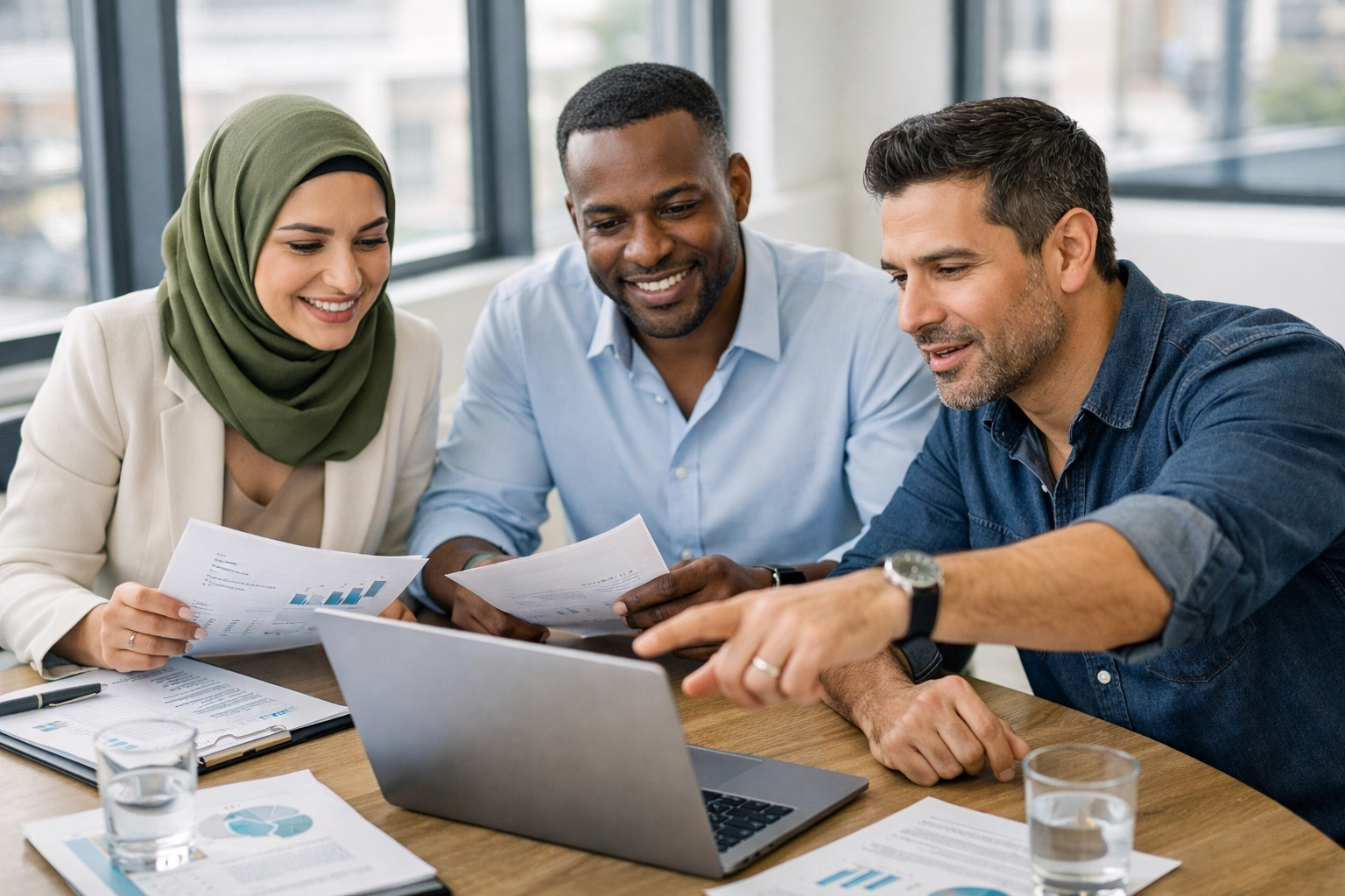 Diverse business owners collaborating on tax planning and financial strategy