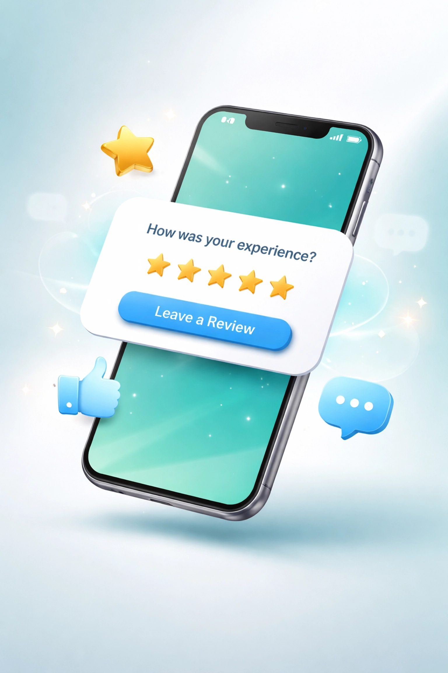 Mobile review notification and automation icons showing easy customer review requests
