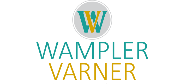 The Wampler Varner Insurance Group logo featuring a stylized 'W' in teal and gold inside a white circle