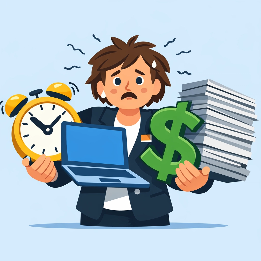 Small business owner juggling paperwork illustrating the challenges of DIY tax prep in New Haven.