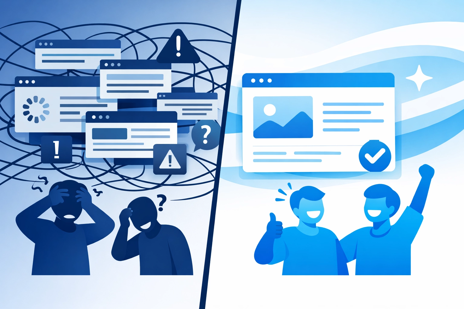 Before and after comparison of cluttered vs streamlined website user experience design
