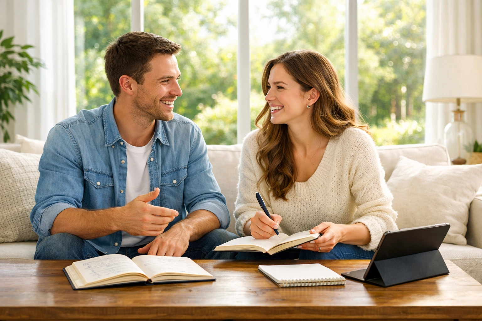 A young couple studying and talking together, symbolizing spiritual preparation and growth in faith.