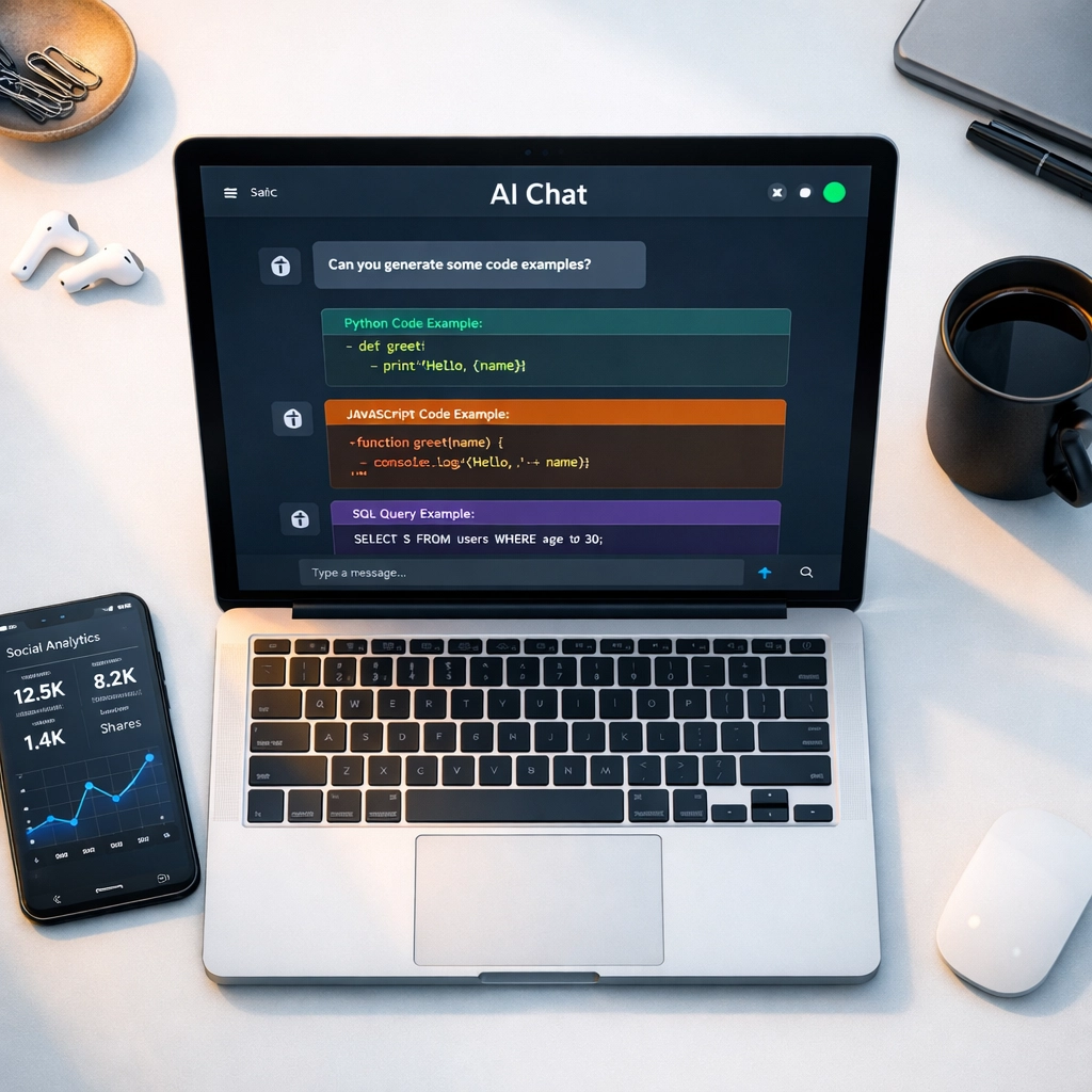 Simon Leung workspace with laptop displaying AI tools for affiliate marketing content creation