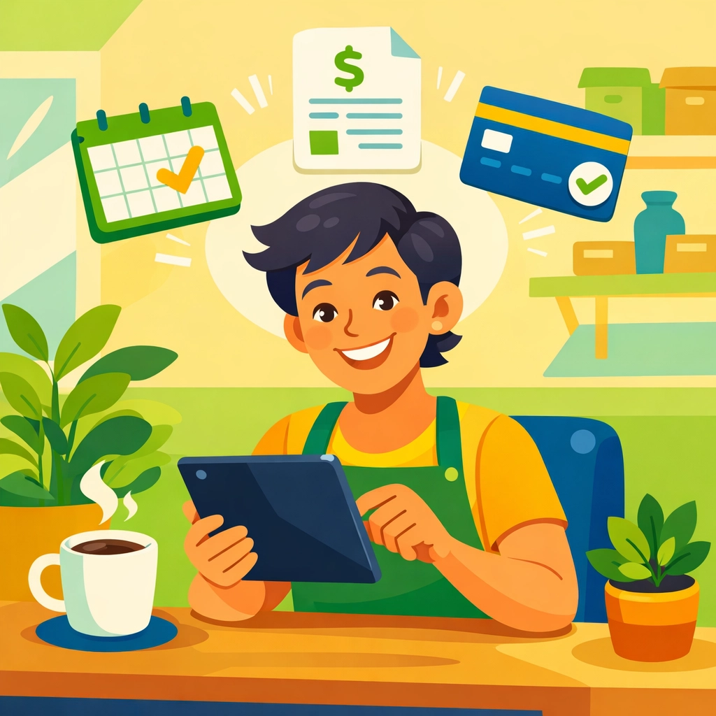 Business owner using unified software platform for scheduling, invoicing, and payments