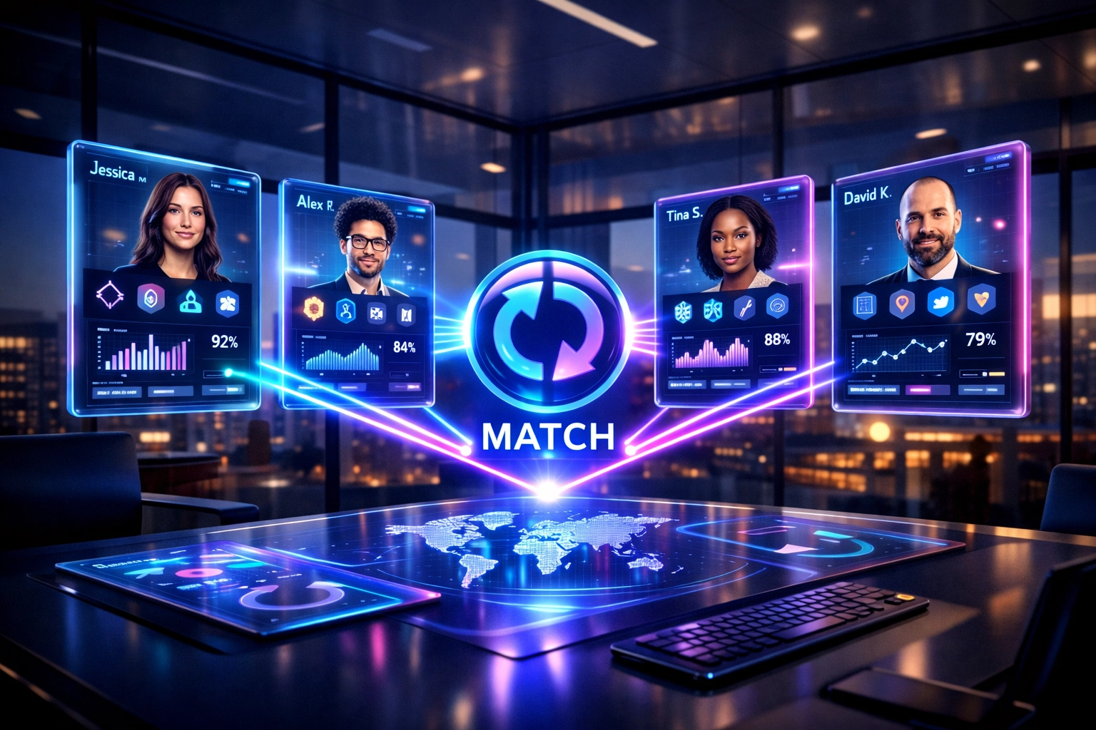 Digitales Dashboard zur KI-gestützten Analyse von Bewerberprofilen im Recruiting.