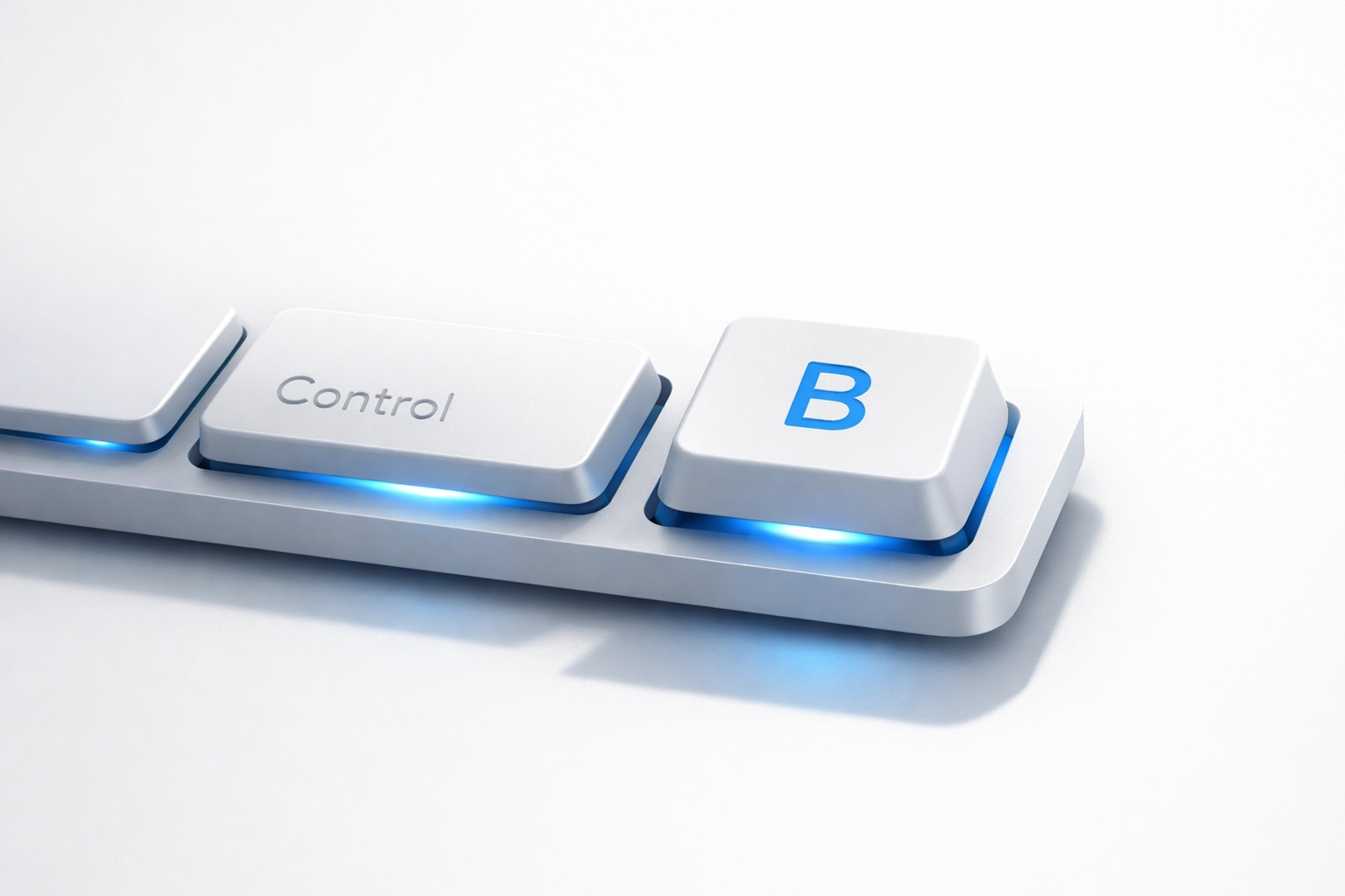 Professional keyboard highlighting the Ctrl and B keys for quick snippet access and typing speed.