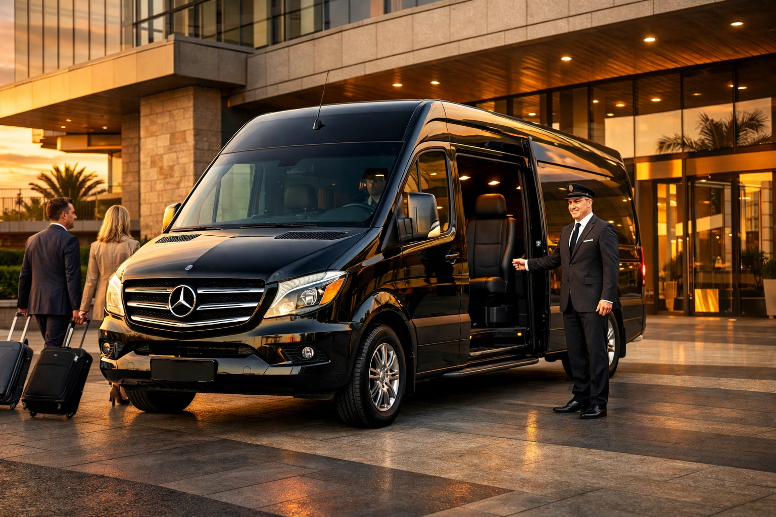 The Executive's Guide to Super Bowl Corporate Travel: How to Turn Premium Sporting Events Into Business ROI Luxury Sprinter van with chauffeur providing premium corporate group transportation