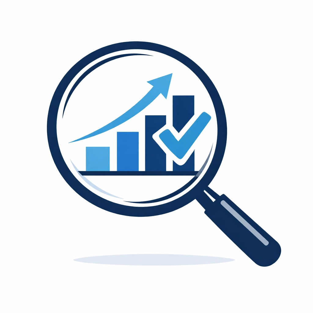 Magnifying glass and rising graph illustrating the consumer lending assessment and loan approval process.