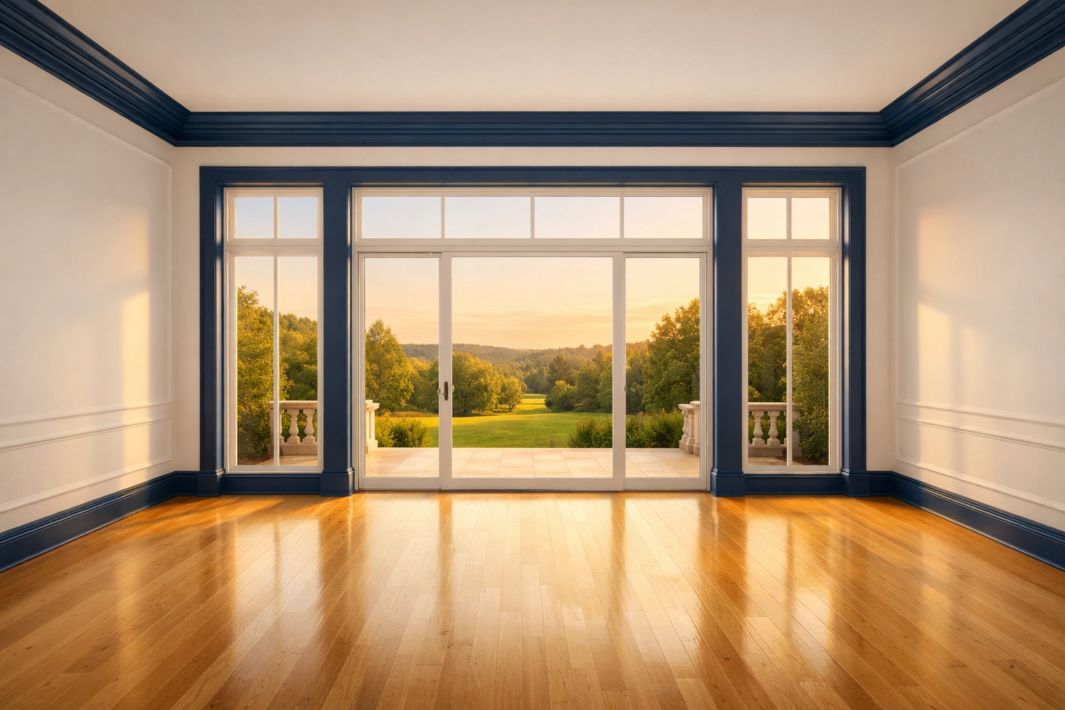 A clean and serene empty living room in Harvard ready for new homeowners after a move-out clean.