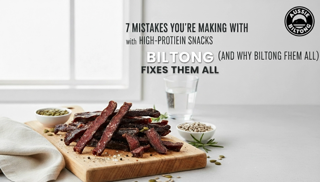 Healthy biltong snacks Australia, air dried beef snack, high protein biltong nutrition, benefits of biltong, hero cover image