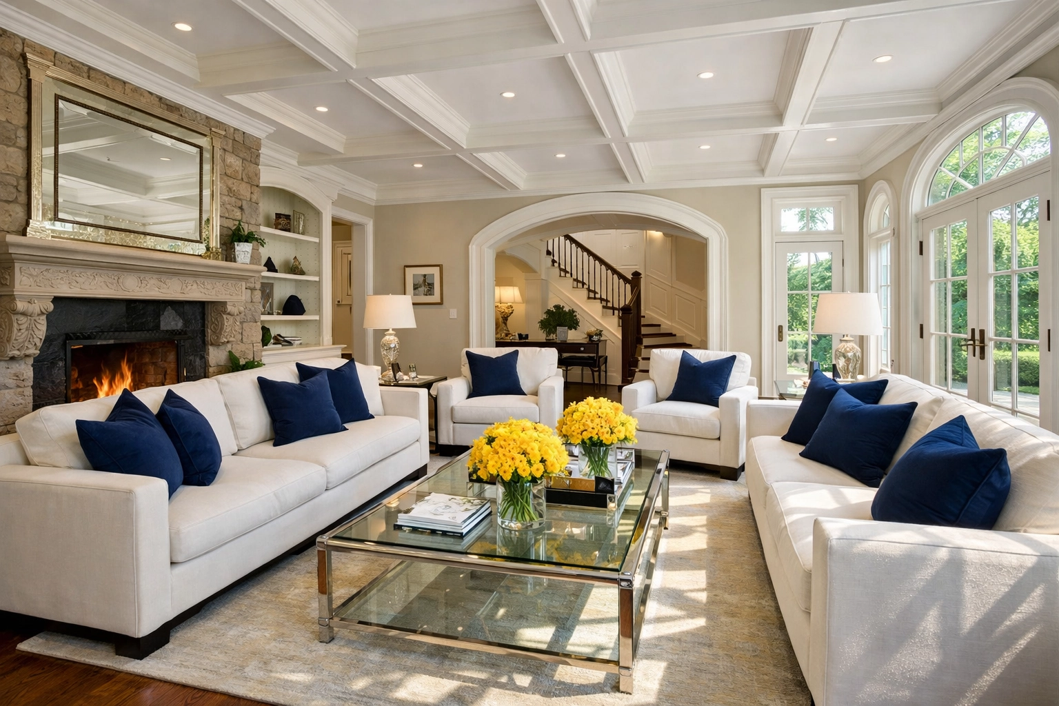 A luxury Wellesley living room sparkling clean and move-in ready after professional post-construction cleaning MA.