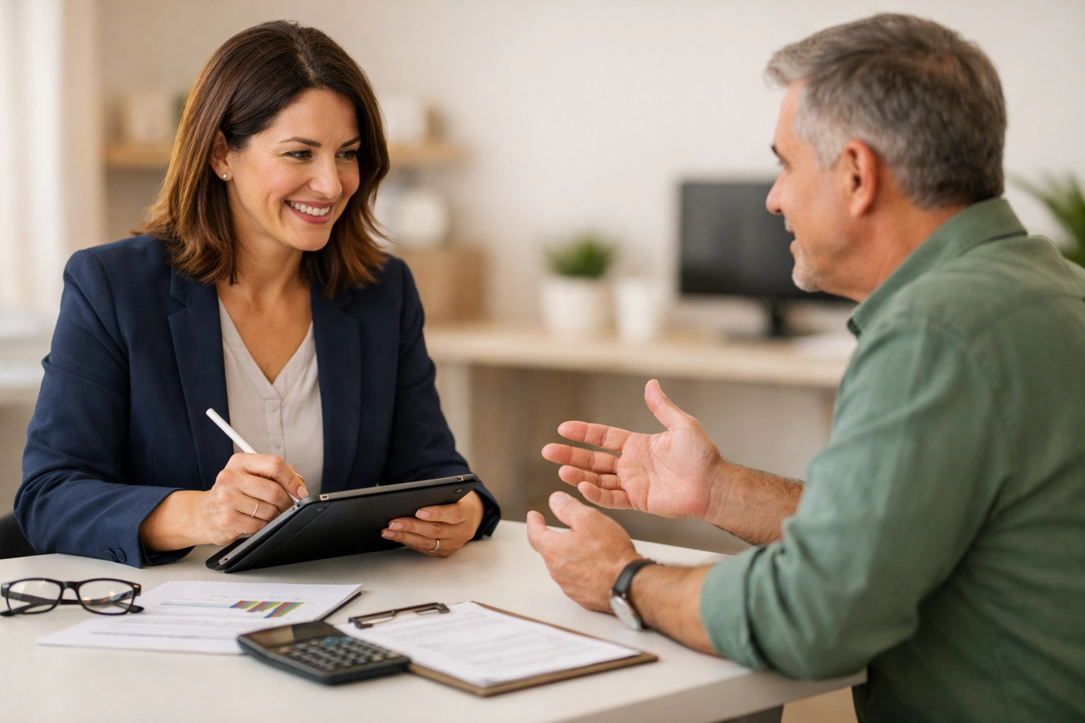 Tax preparer conducting client interview for EITC and CTC due diligence requirements