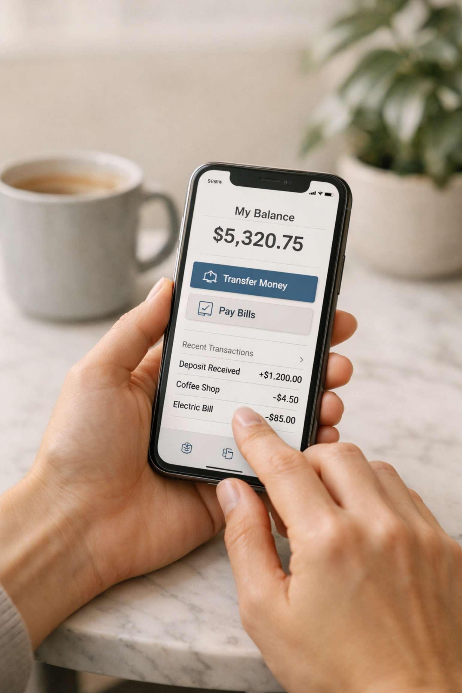 Person using a smartphone to apply for a cash loan online in Canada at a cafe.