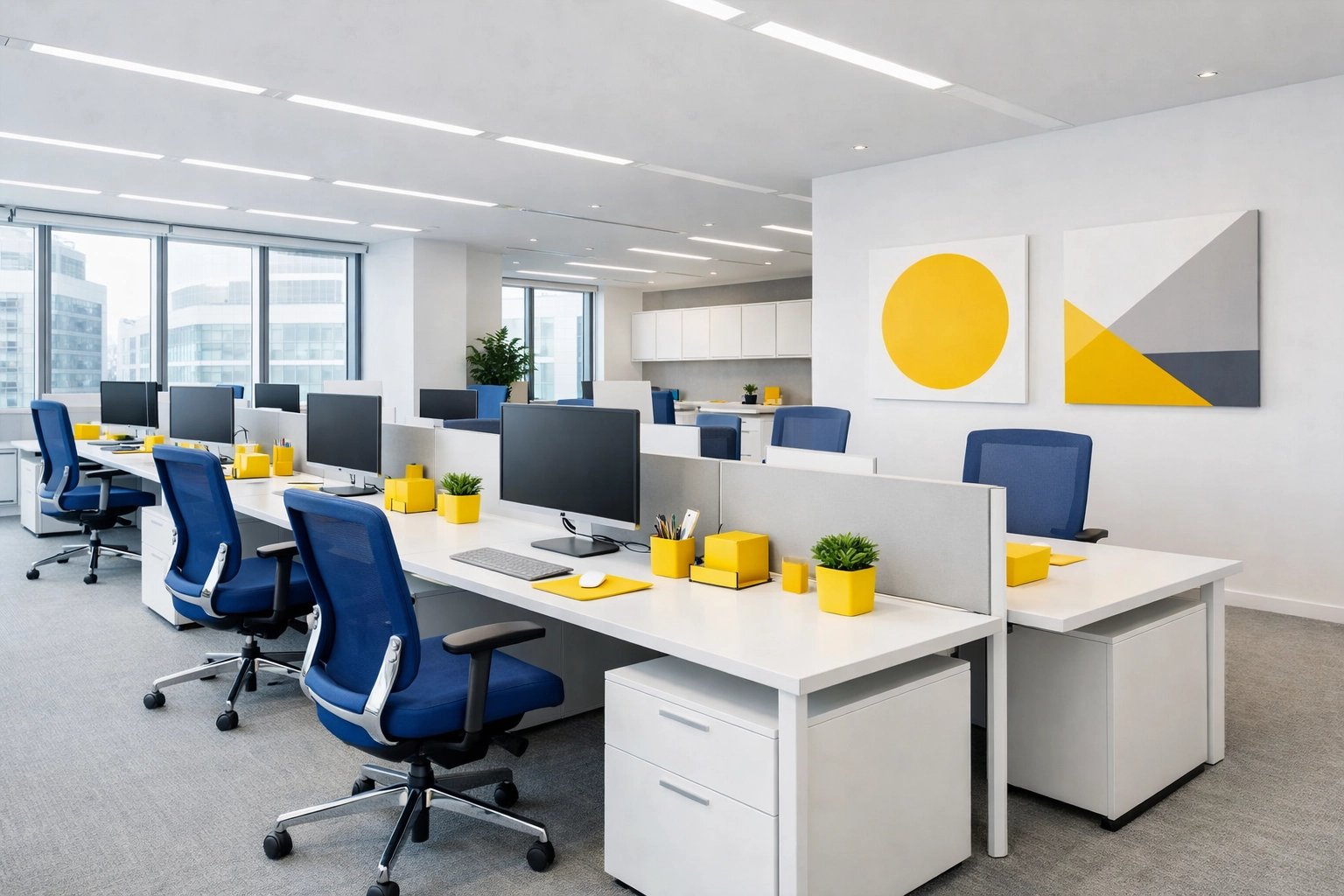 Clean modern open-plan office showing professional excellence through consistent bi-weekly office cleaning.