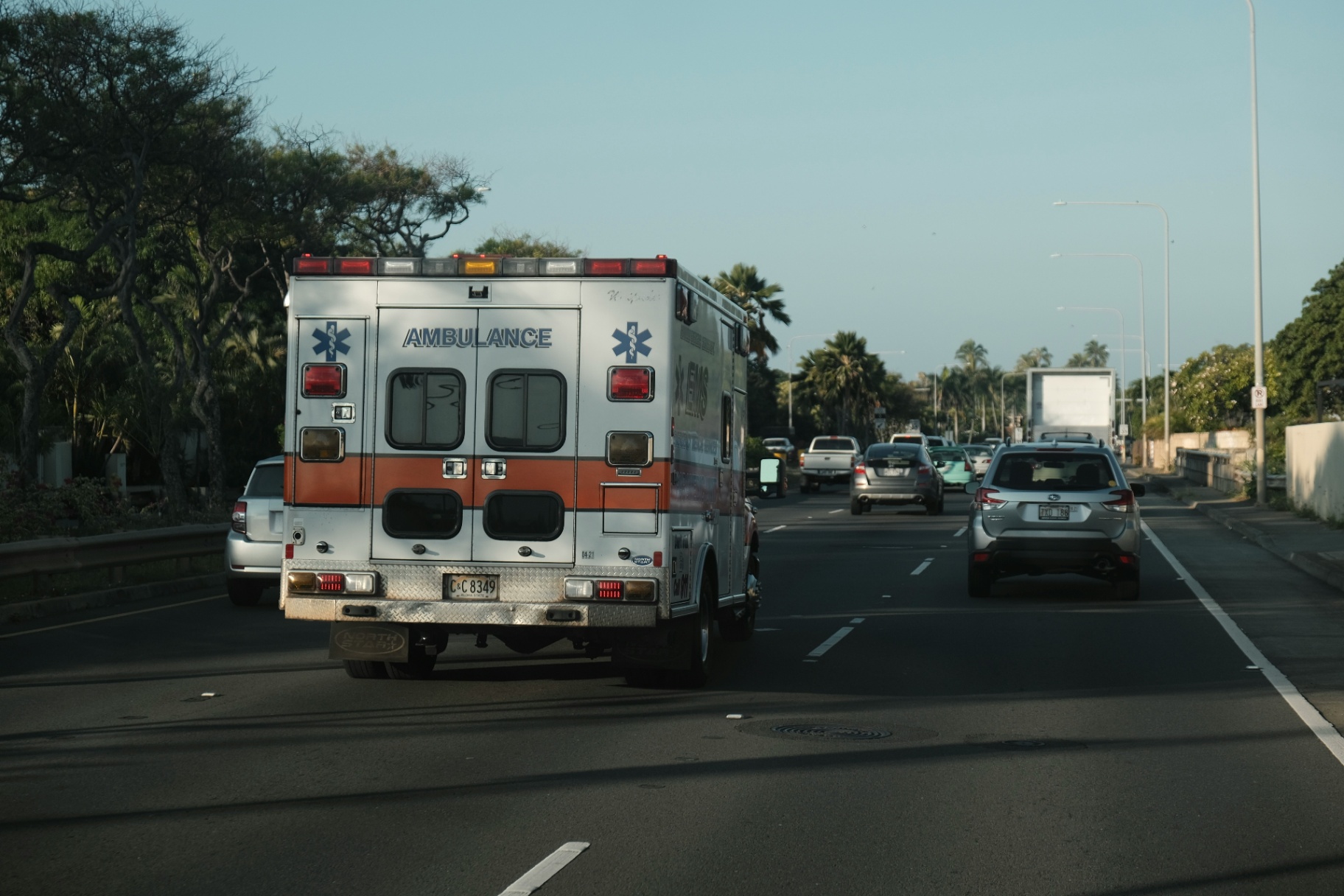 Ambulance on multi-lane road