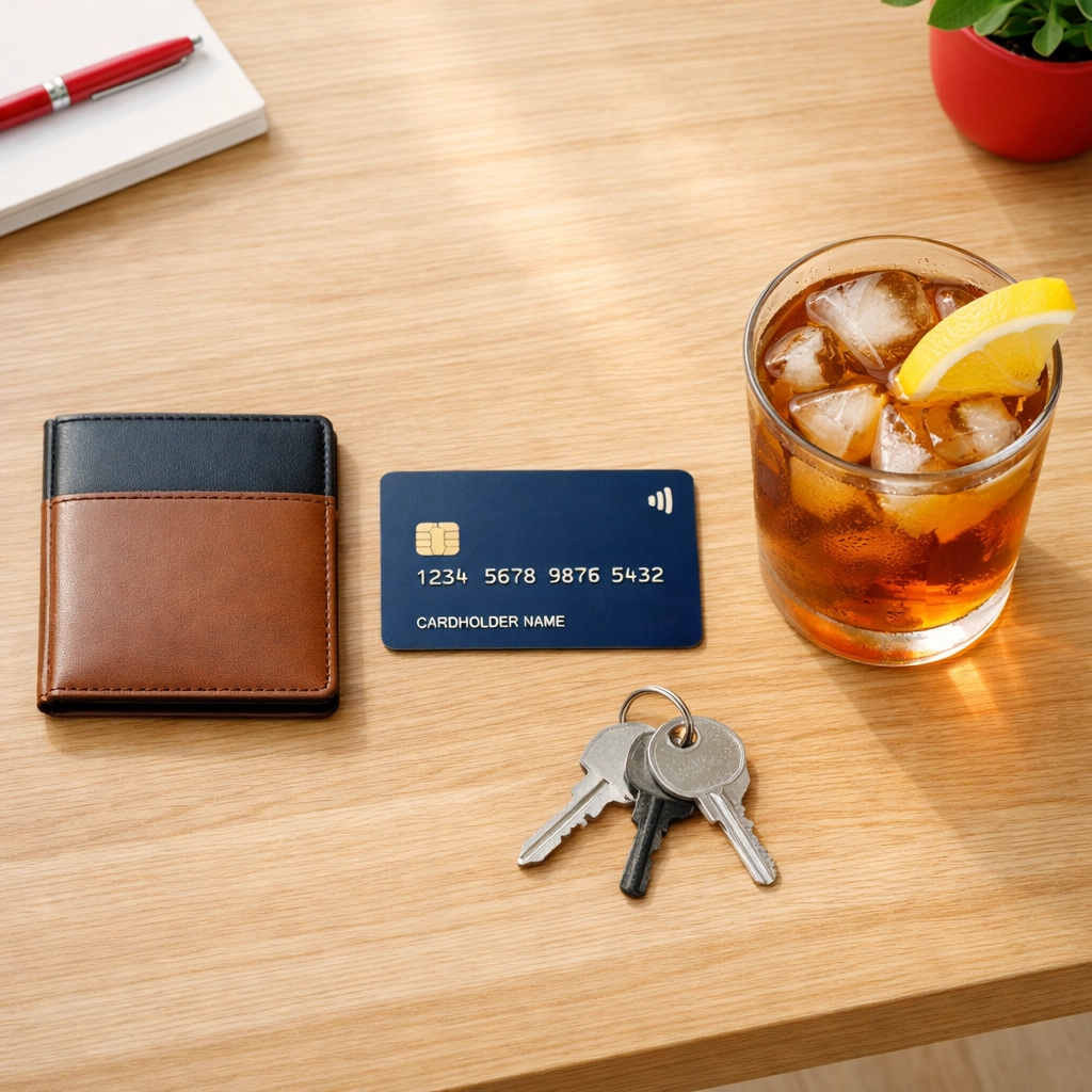 A credit card and house keys on a desk, showing the path to building credit and financial freedom.