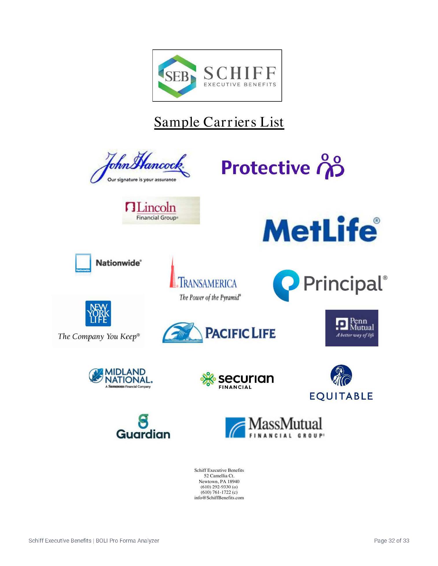 Schiff Executive Benefits Carrier List