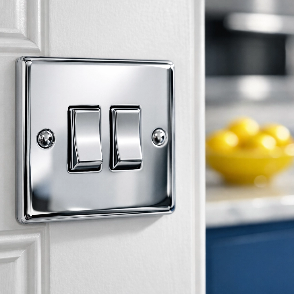 Close-up of a clean light switch and sanitized surfaces highlighting the attention to detail of deep cleaning services.