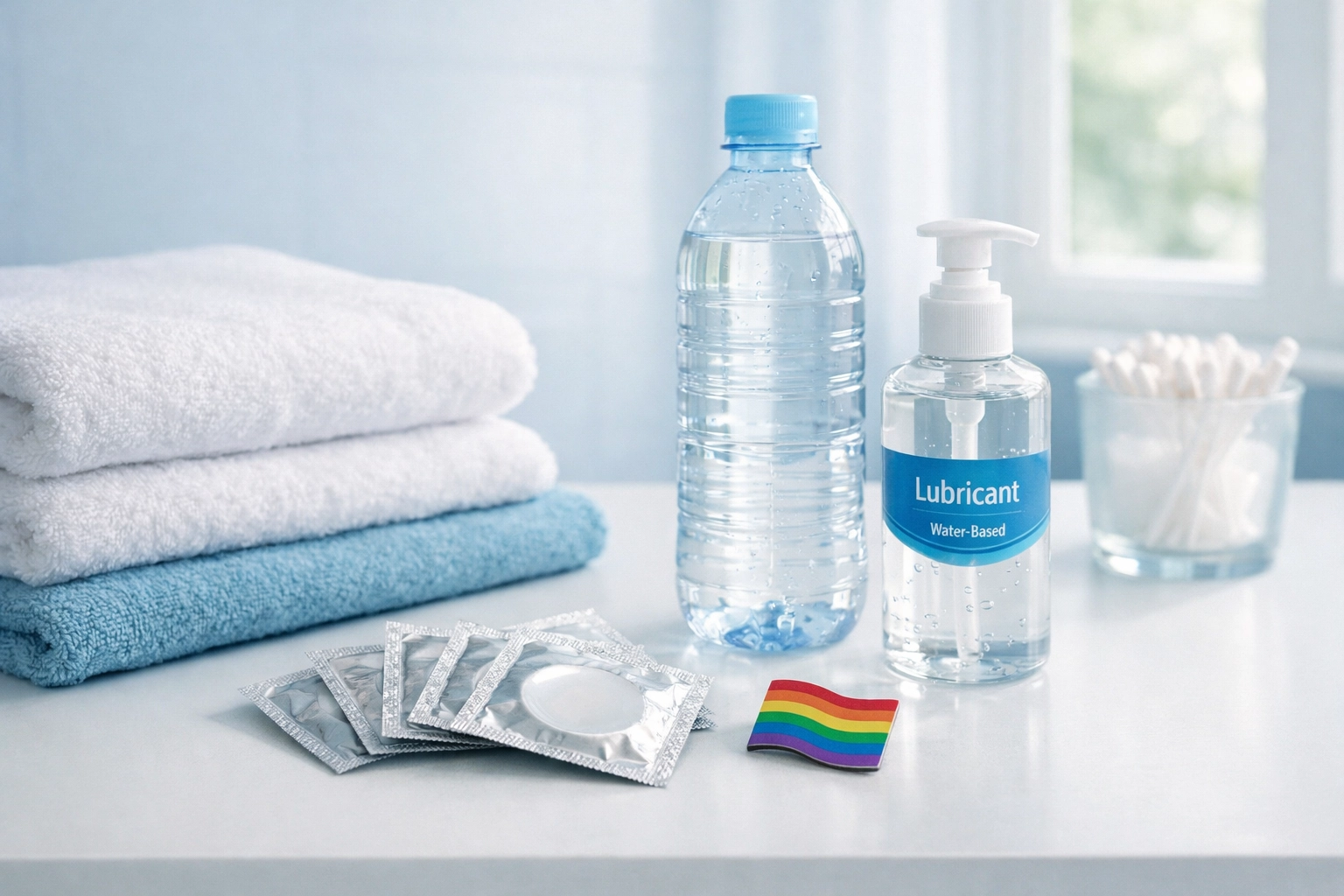 Harm reduction supplies including condoms and lube for safer ChemSex practices