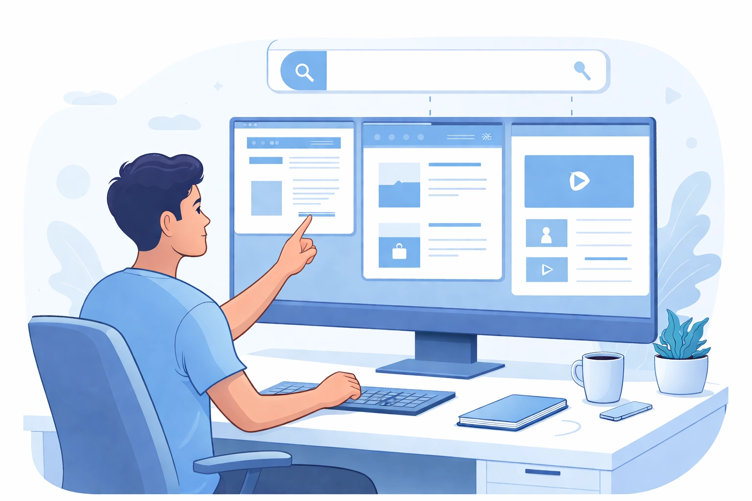 Person reviewing website layouts to match user search intent for effective SEO results