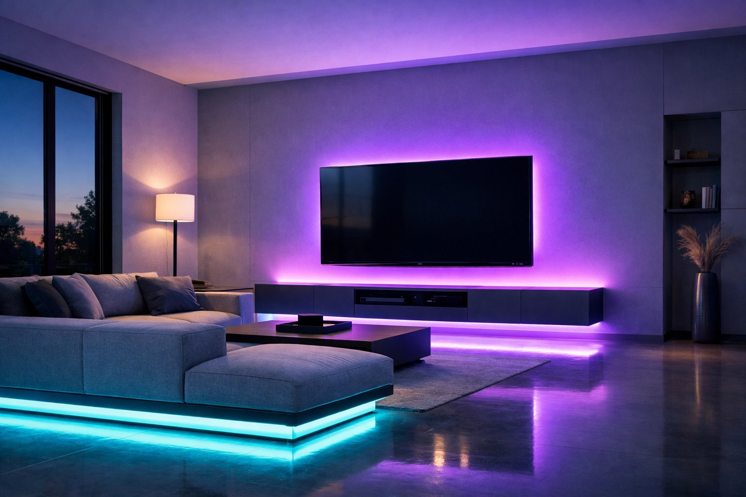 Διακόσμηση σαλονιού με ταινίες LED Ledmania για ατμοσφαιρικό και οικονομικό φωτισμό.