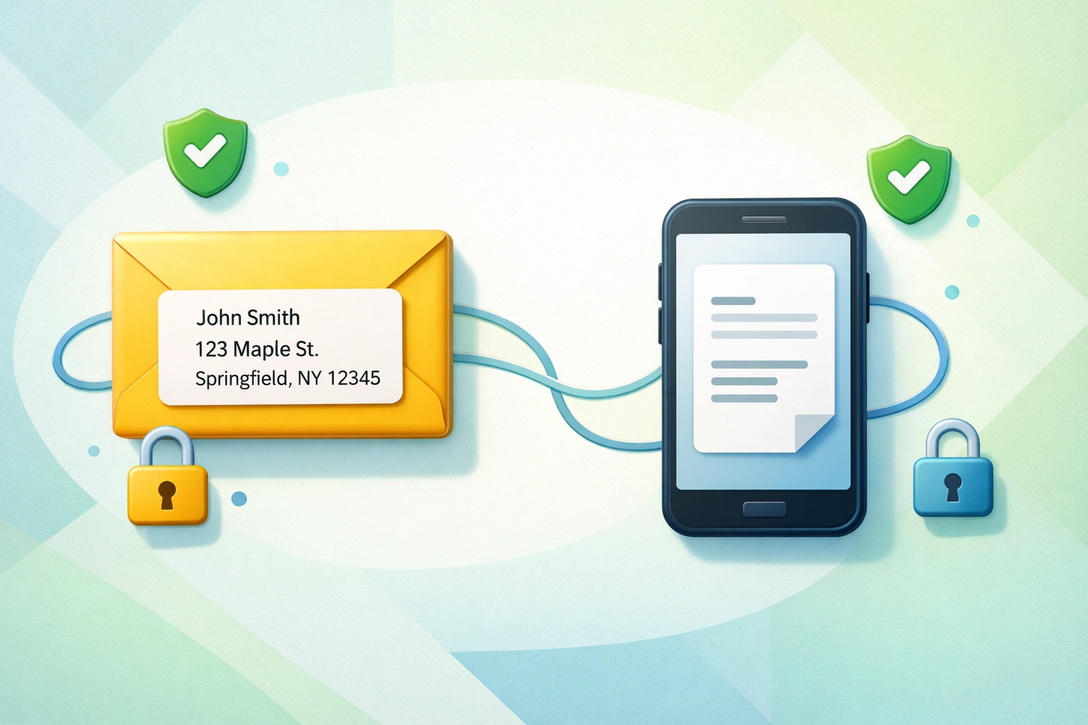 Secure address-based digital delivery sending documents from mailbox to smartphone with encryption