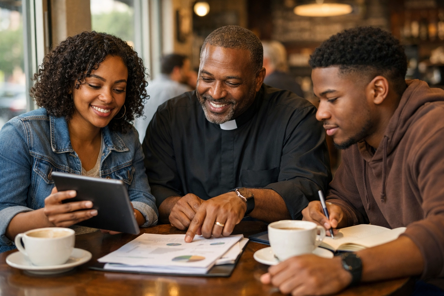 Faith-based pastor mentoring young entrepreneurs on business development