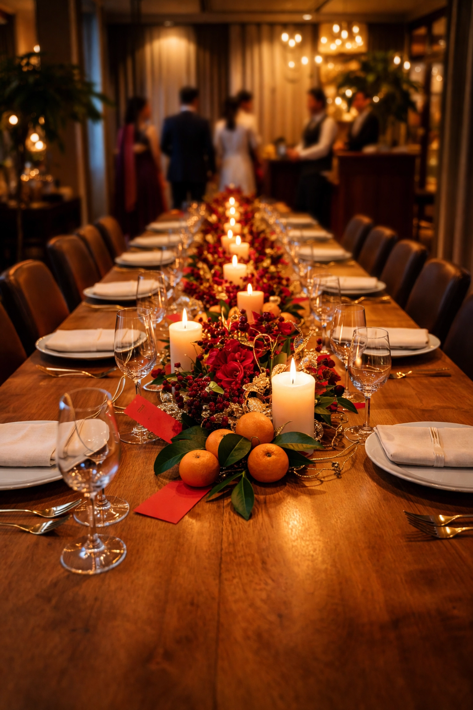 Elegant private dining room with festive Lunar New Year decor set for an exclusive ticketed collaboration dinner.