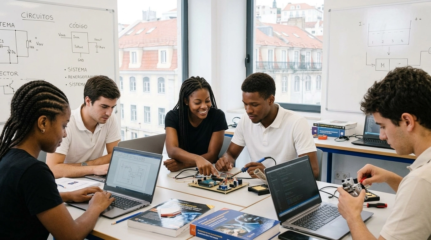 Estudantes em ambiente de formação profissional em Portugal
