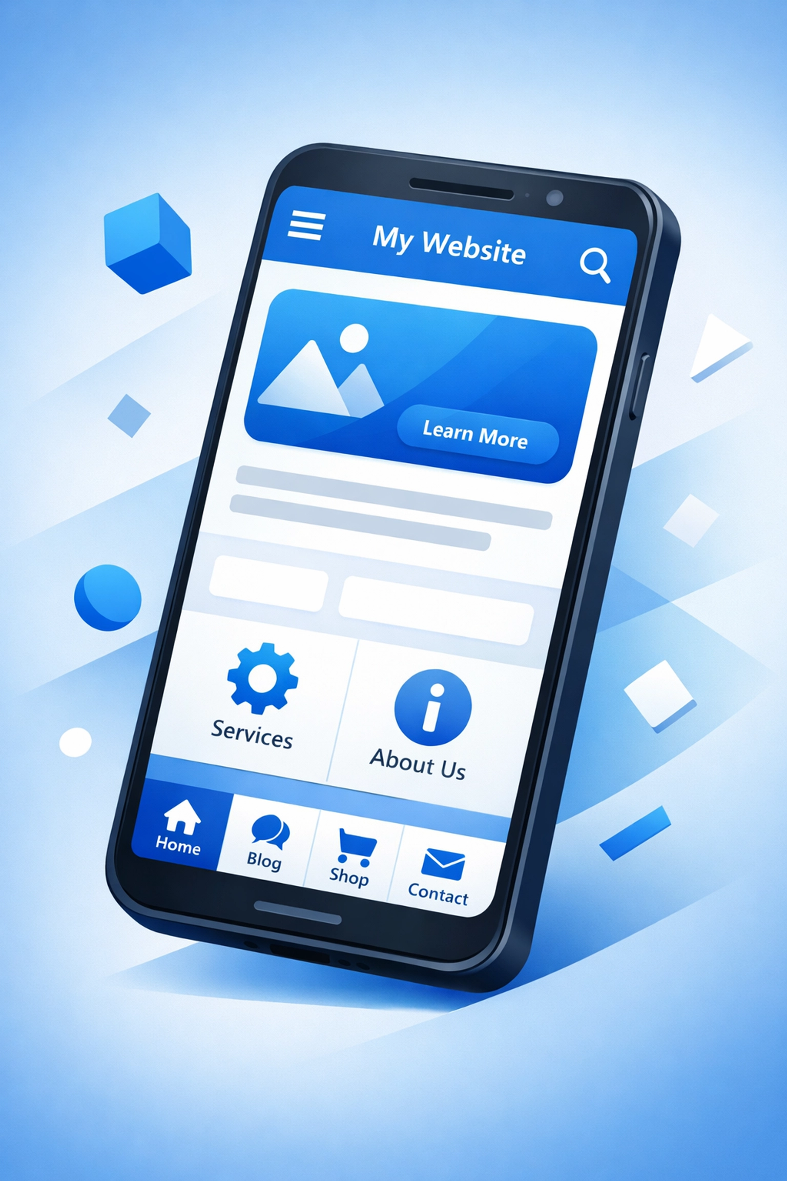 Mobile-responsive website design displayed on smartphone with clear navigation