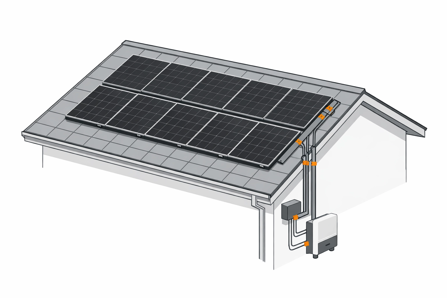 Illustration einer Photovoltaik-Dachmontage für die PV Anlage Installation in Wien.