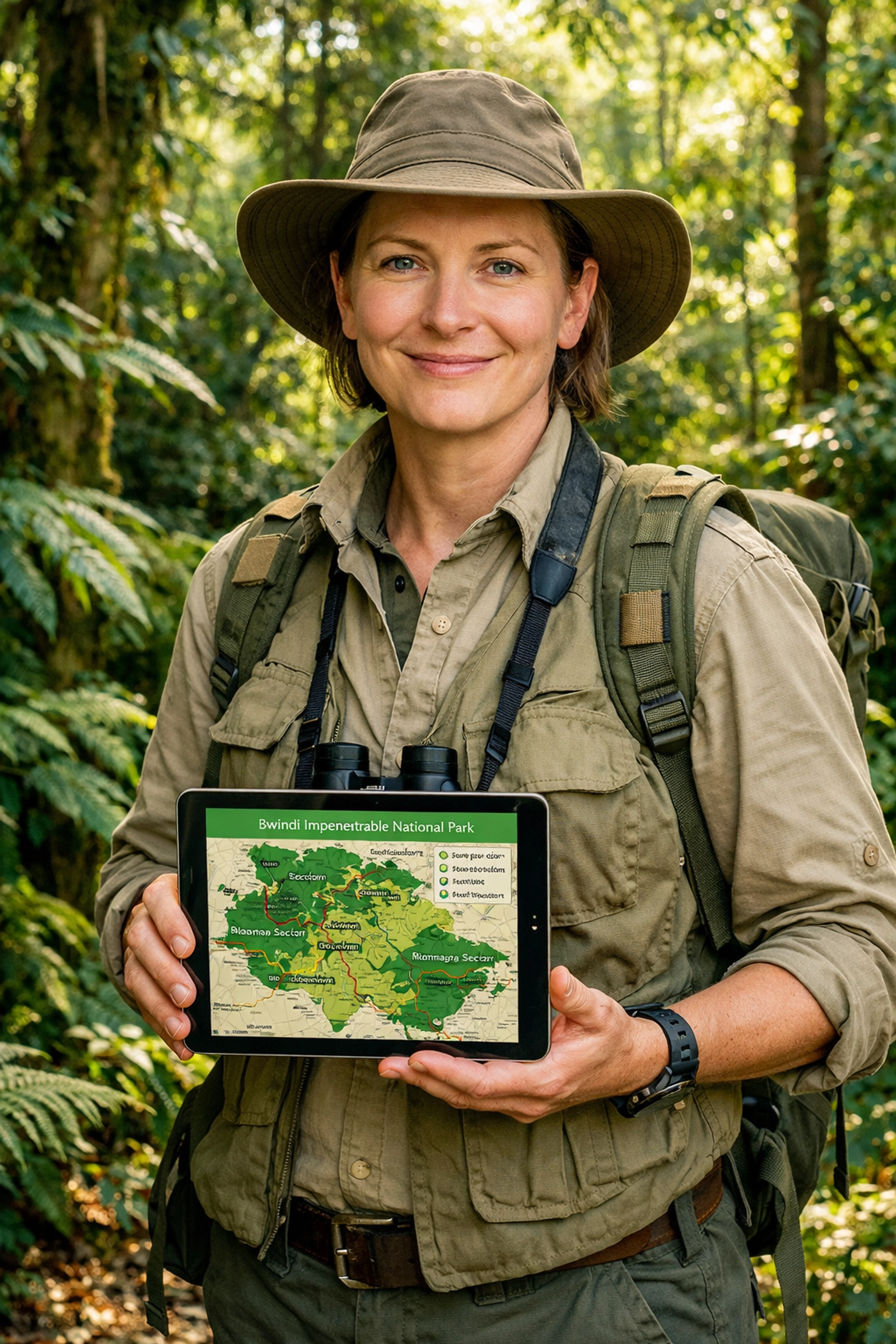 Gorilla trekking specialist with sector maps in Bwindi Impenetrable Forest Uganda