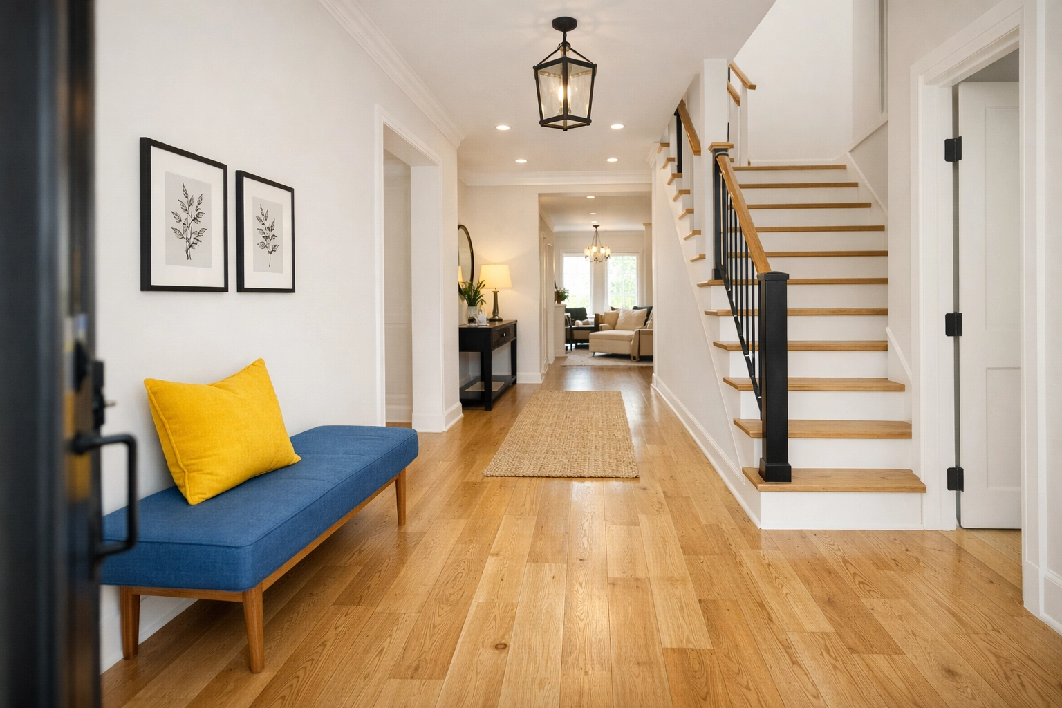 Clean and inviting modern foyer in a Franklin home after professional post-construction cleaning services.