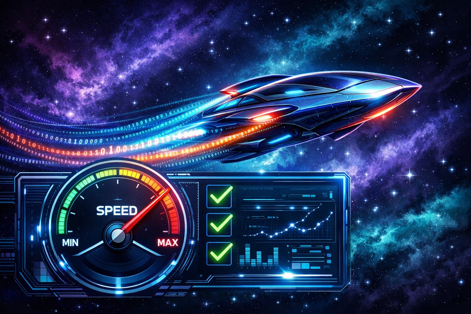 Digital representation of a blog achieving peak performance and fast loading speeds after migration.