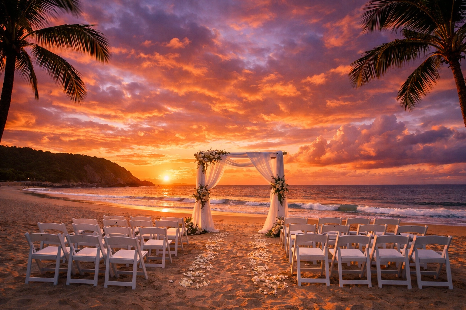 Tallebudgera Beach wedding ceremony setup at sunset on the Gold Coast