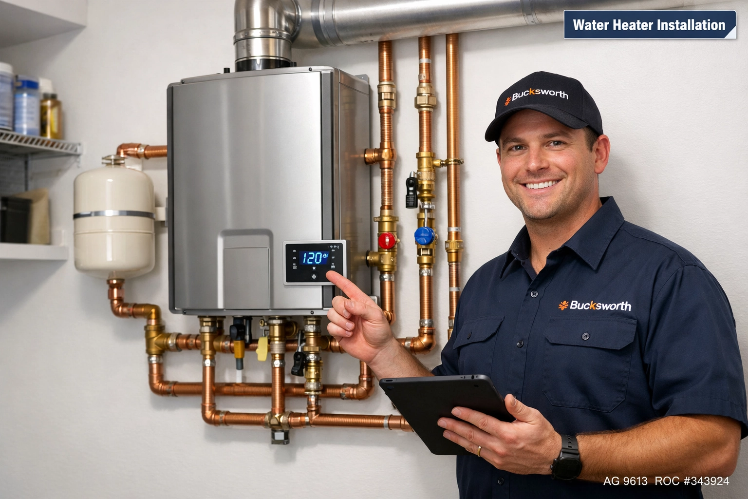 Expert tankless water heater installation with professional copper piping by Bucksworth Home Services in Paradise Valley.