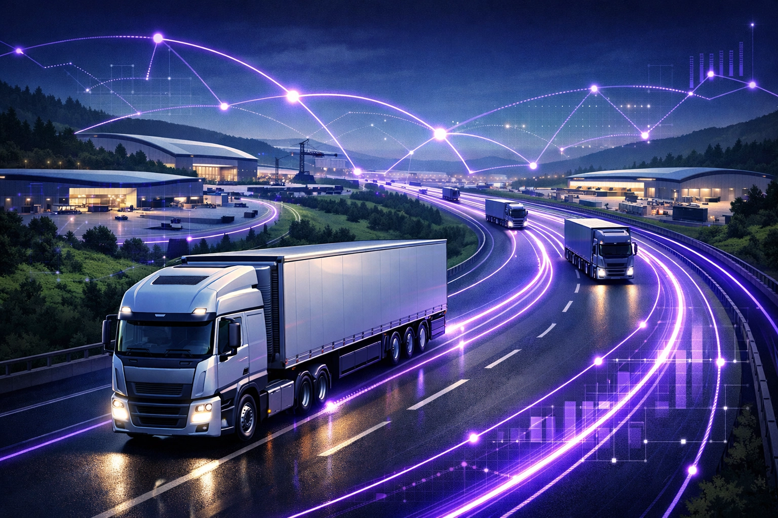 HGV trucks on a highway representing HGV driver jobs in Manchester and Class 1 growth.