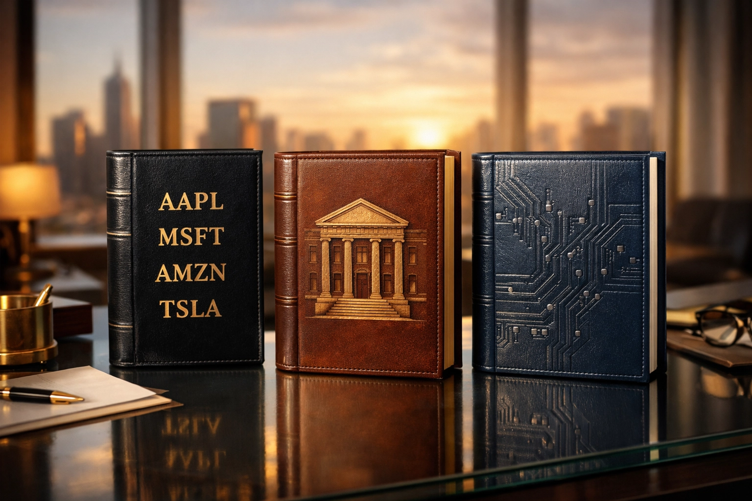 Diversified investment portfolio combining stocks, real estate, and alternative assets