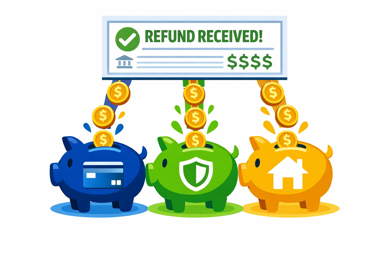 Strategic tax refund allocation plan splitting money into debt, emergency fund, and financial goals