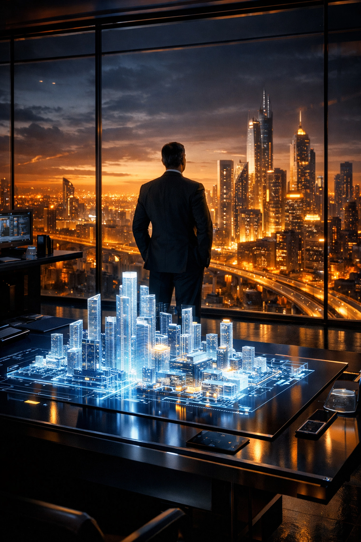 Visionary business owner planning growth in a high-tech hub with a secured business line of credit.