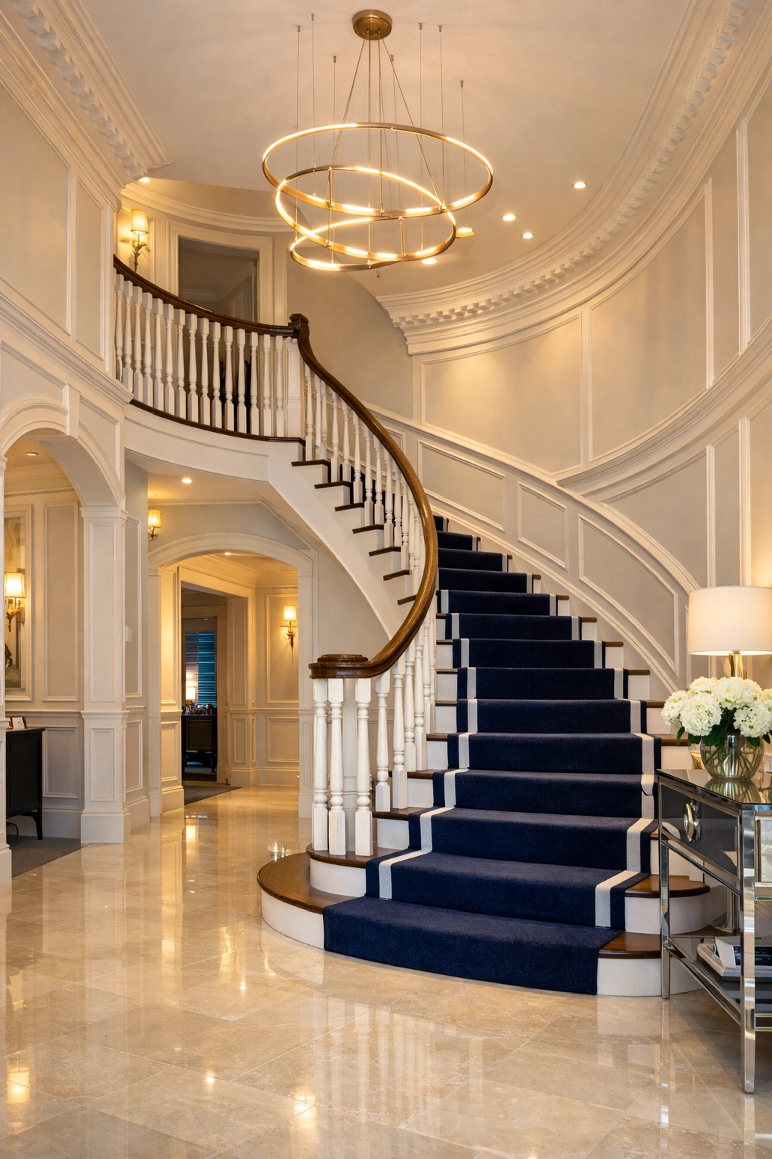A pristine Dover foyer showing the precision of luxury residential cleaning in Massachusetts.