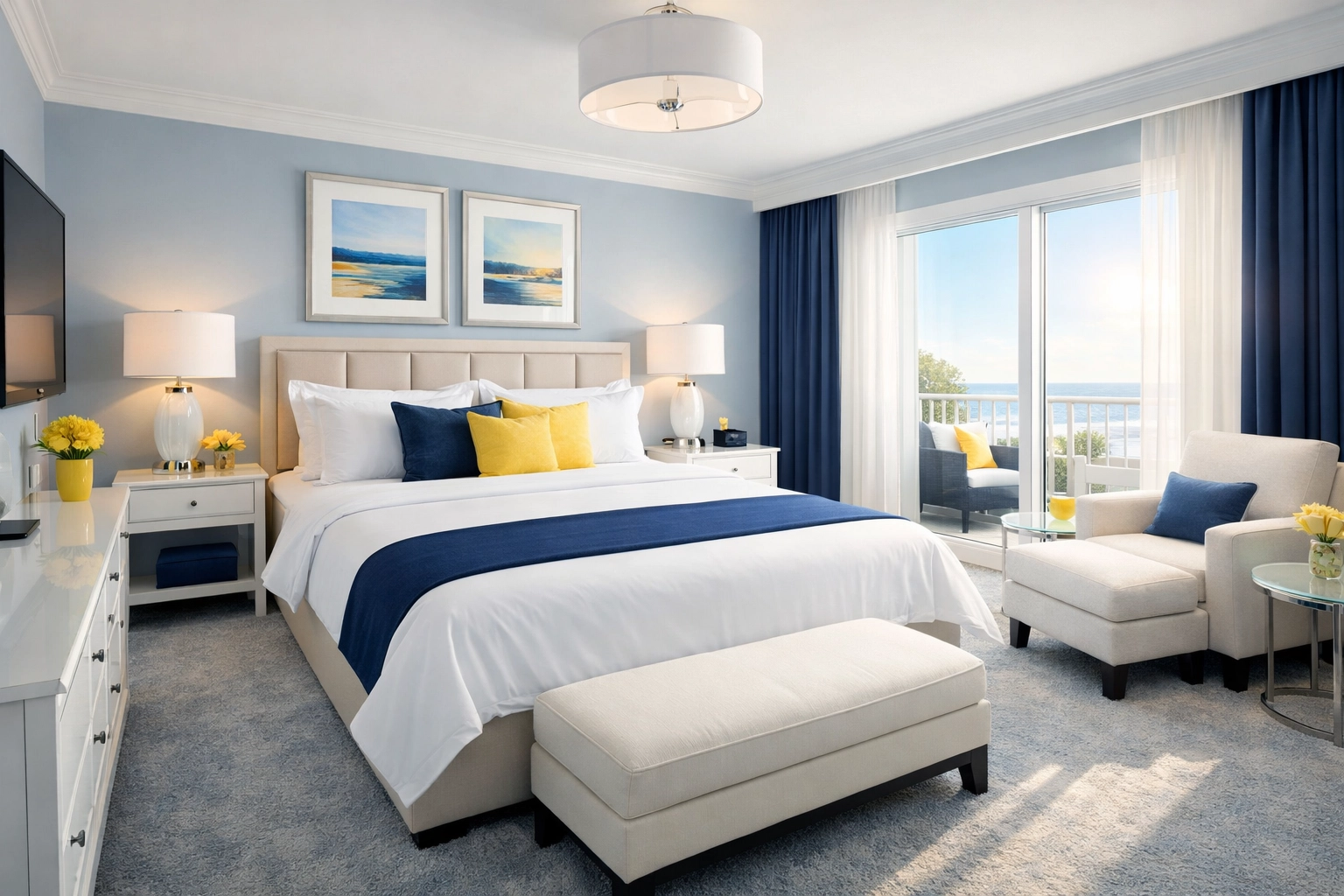 Professionally cleaned Leominster master bedroom with a perfectly made bed and crisp white linens.