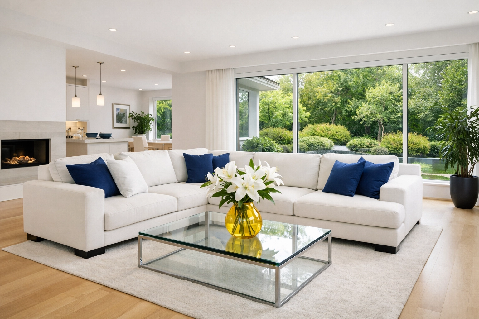 A sparkling clean, modern living room after professional house cleaning services.