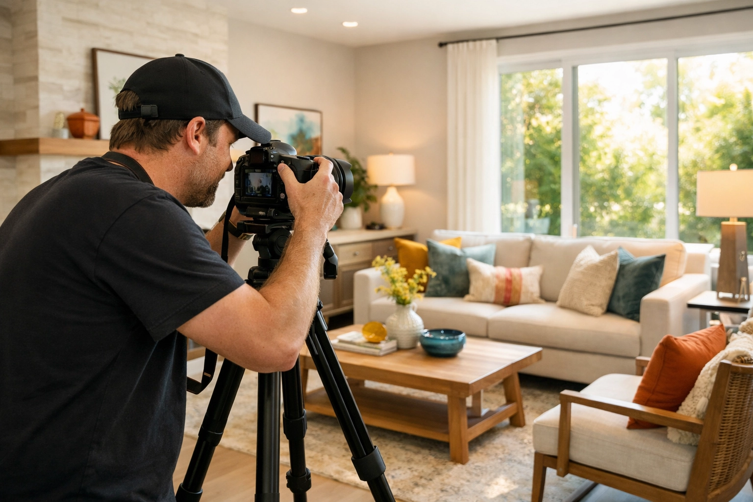 Professional photographer capturing staged home interior for NC real estate listing