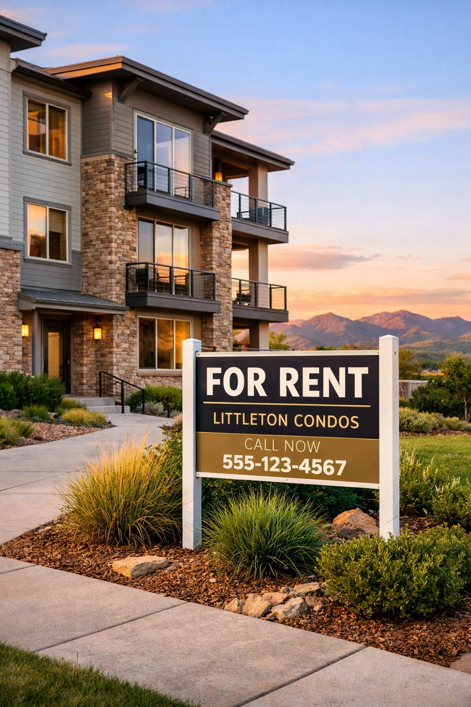 Littleton condo building with For Rent sign showing HOA rental restrictions
