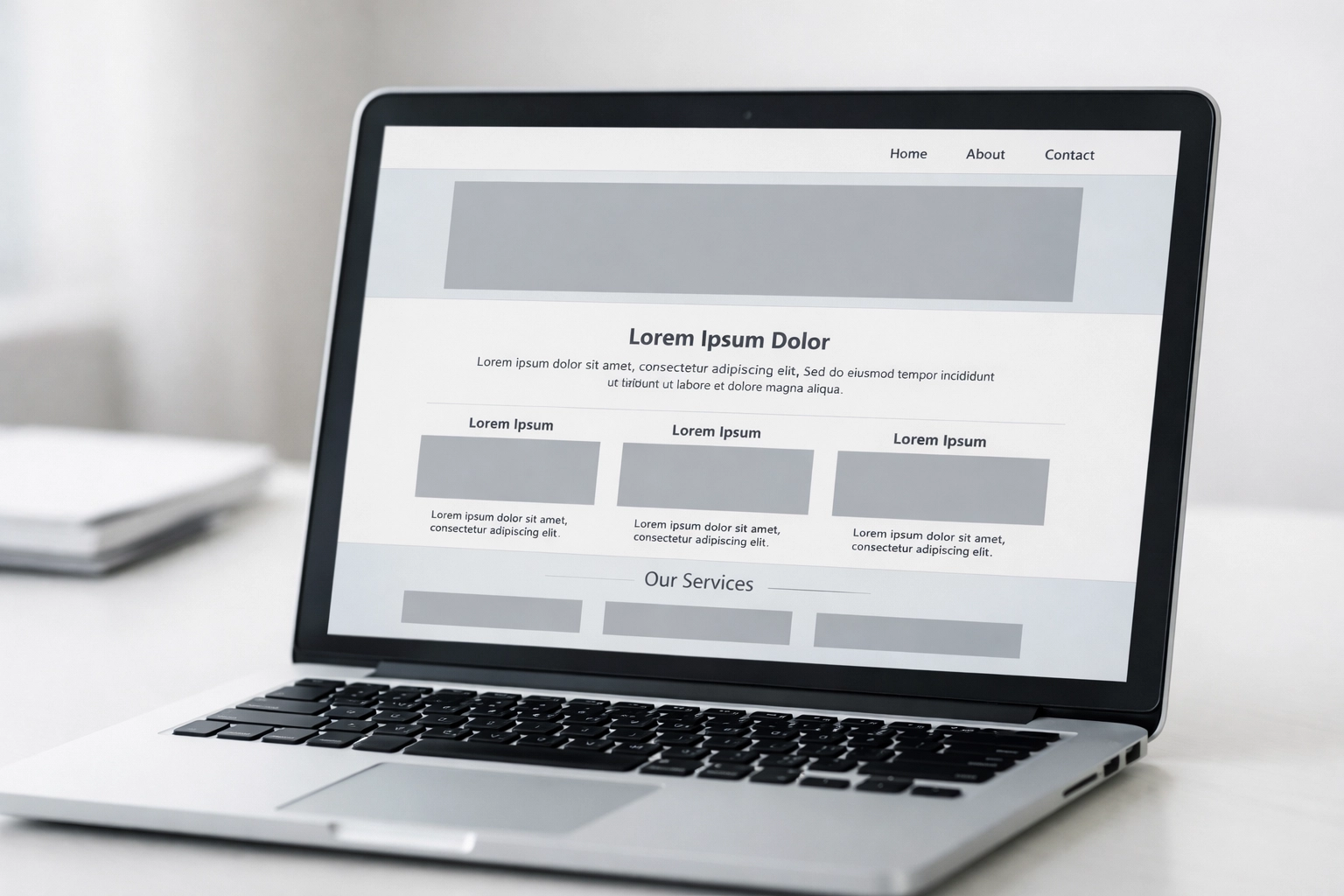 Generic AI website builder template showing basic placeholder layout on laptop screen